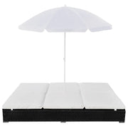 Lettino Prendisole con Ombrellone in Polyrattan Nero 42950