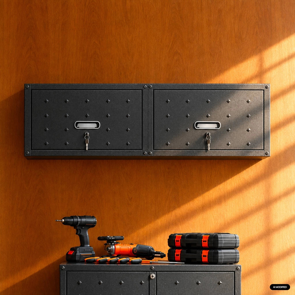 Set di 2 mobili contenitori alti per garage, nero