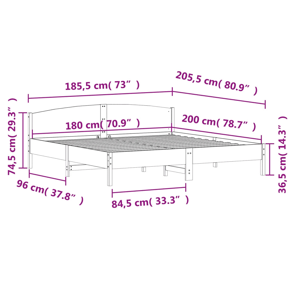 Giroletto senza Materasso-Struttura Letto Bianco 180x200 cm Legno Massello Pino 990537