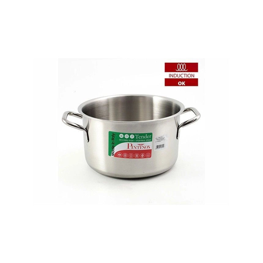 PINTINOX PNT670B24 Tender Casseruola Alta 2 Manici in Acciaio Inox 18-10 AISI 304 Diametro 24 cm Altezza 14,5 cm Capacita' 6 Litri colore Acciaio