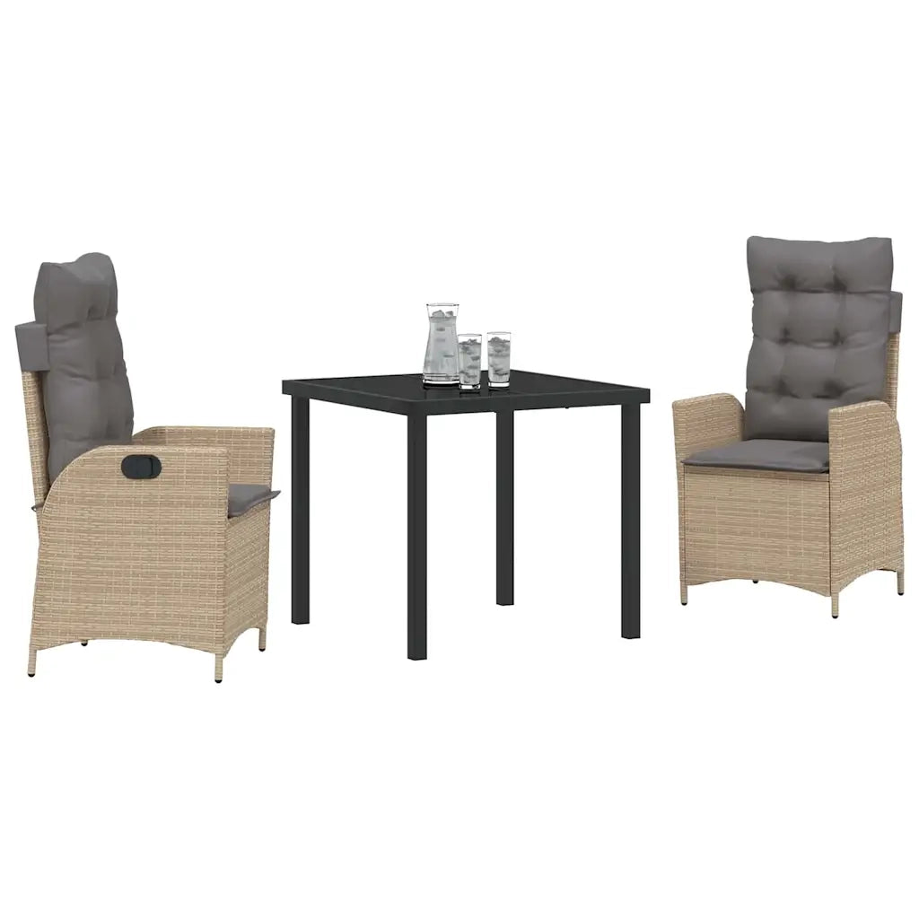 Set da Pranzo per Giardino con cuscino 3 pcs Beige polyrattan