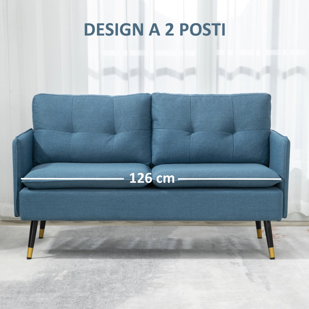 Divano 2 Posti in Tessuto ¨C Minimal ¨C Blu Scuro 139x68x80
