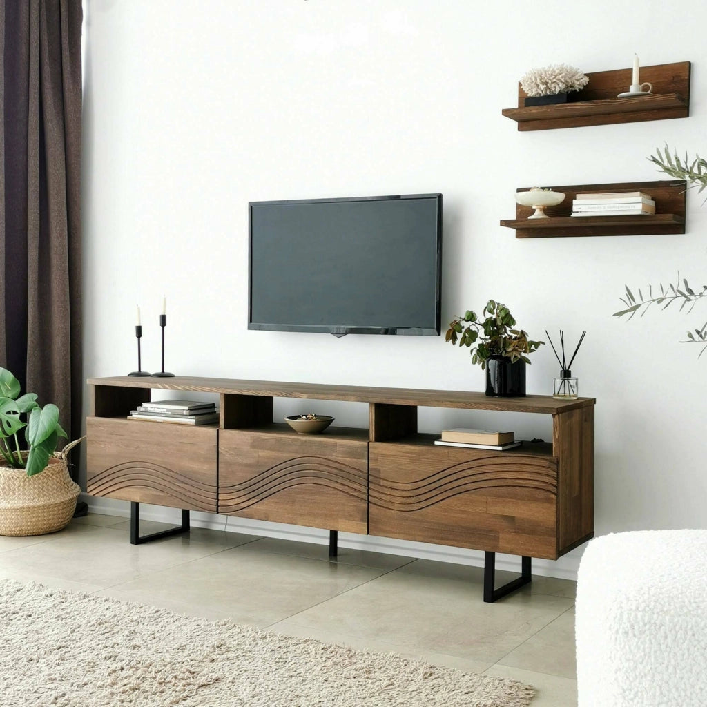 Mobile porta TV Ulana, Credenza da soggiorno, Armadio basso per TV, Base parete attrezzata, 170x30h40 cm, Noce