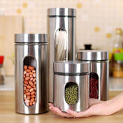 Trade Shop - Set 4pz Contenitori Per Alimenti In Acciaio Per Tè Caffè Spezie Biscotti Zucchero -