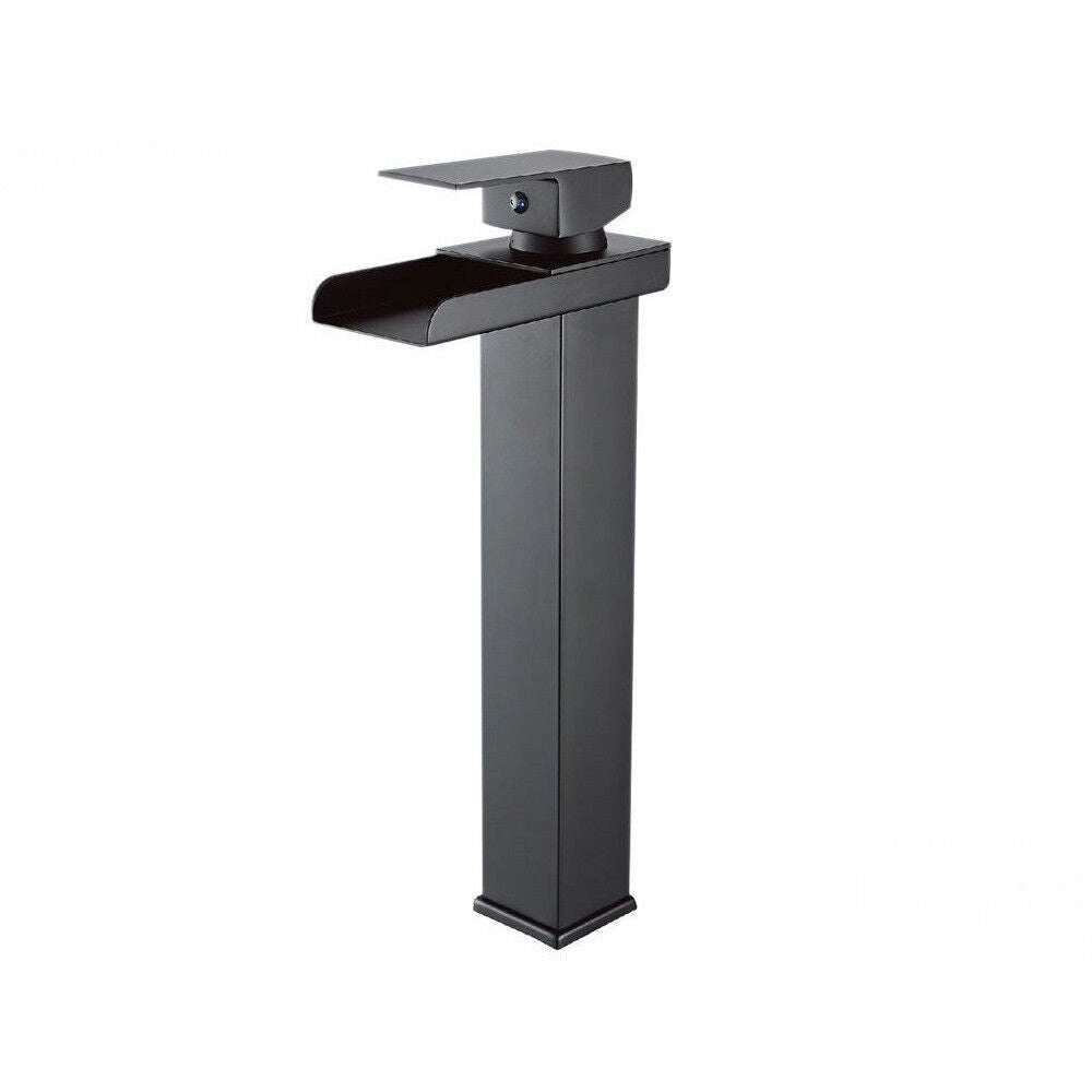 Trade Shop - Miscelatore A Cascata Nero Lavabo Bagno Rubinetto A Canna Alta Monocomando 87399 -