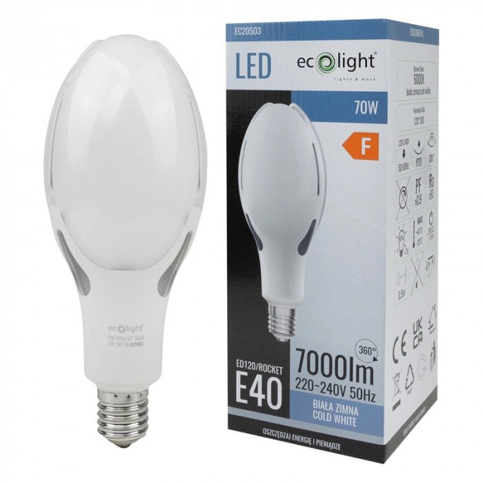 Lampadina LED E40 70W 7000lm 6000K 300° IP20 Ecolight