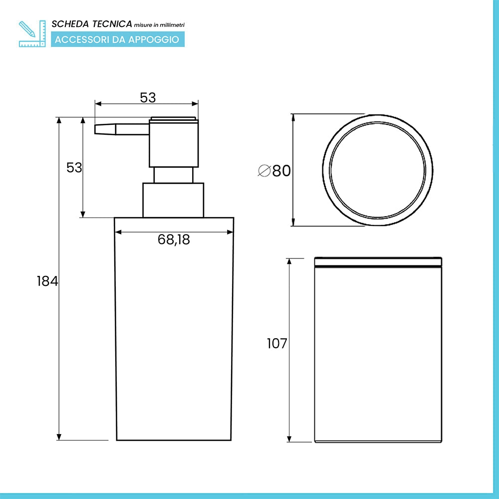 Set accessori bagno da appoggio 5 pezzi in plastica nero Glim