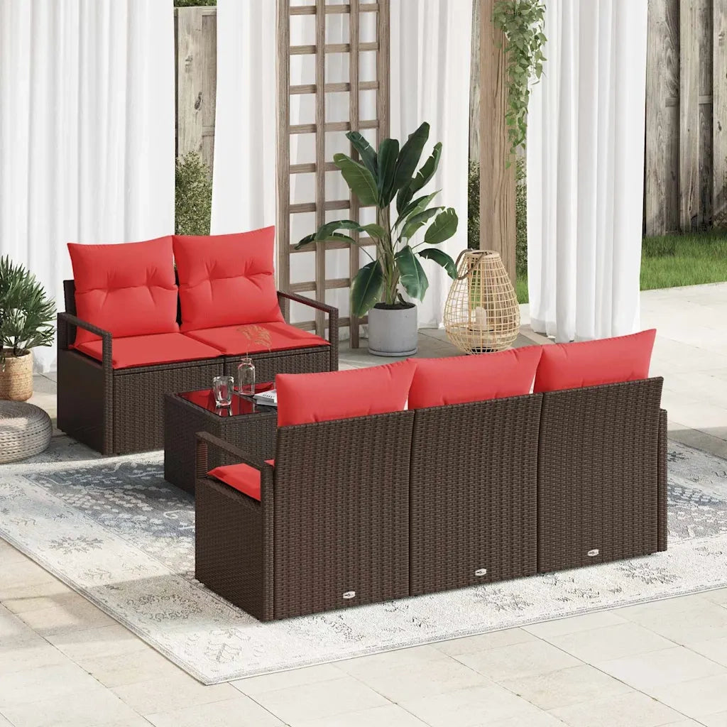 Set Divano da Giardino 6 pcs Beige e Rosso polyrattan 3354933