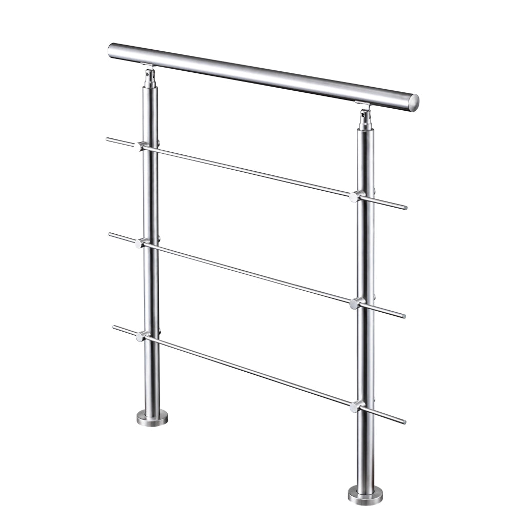 Ringhiera Balaustra Corrimano in acciaio inox spazzolato 120x106cm per interni ed esterni 3 barre trasversali
