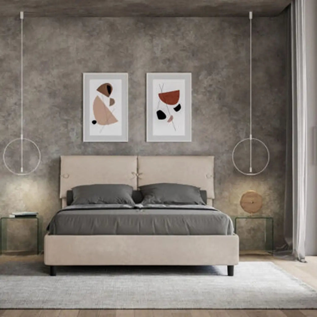 Letto matrimoniale contenitore imbottito 160x210 microfibra sabbia Sleeper
