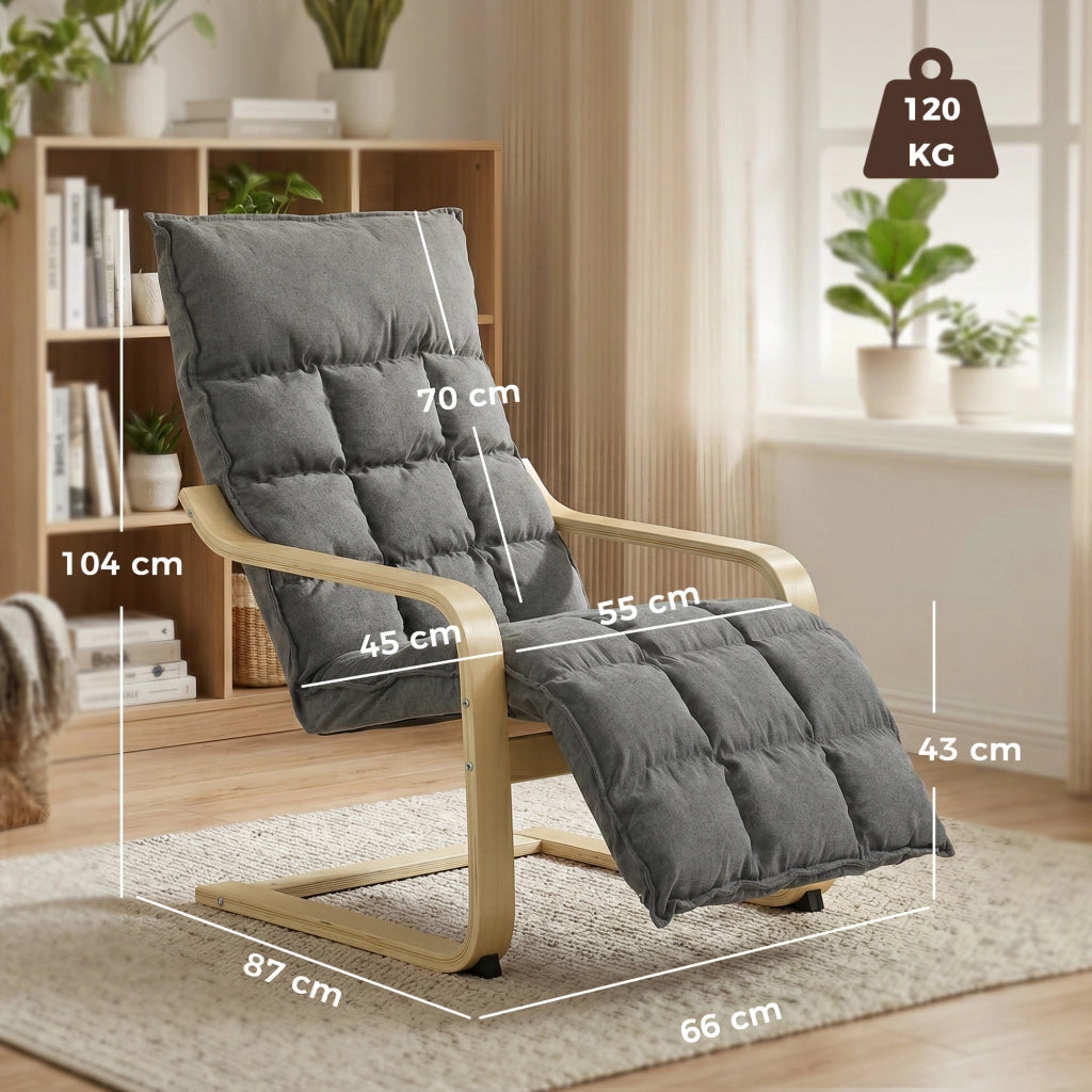 Poltrona Relax con Dondolo ¨C Xylo ¨C Tessuto Lino Grigio Schienale Alto Poggiapiedi