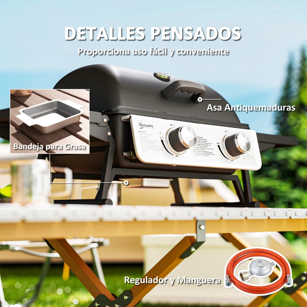 Barbecue a Gas 2 Fuochi Pieghevole con Termometro ¨C Minimal ¨C 101x48x41 cm Nero