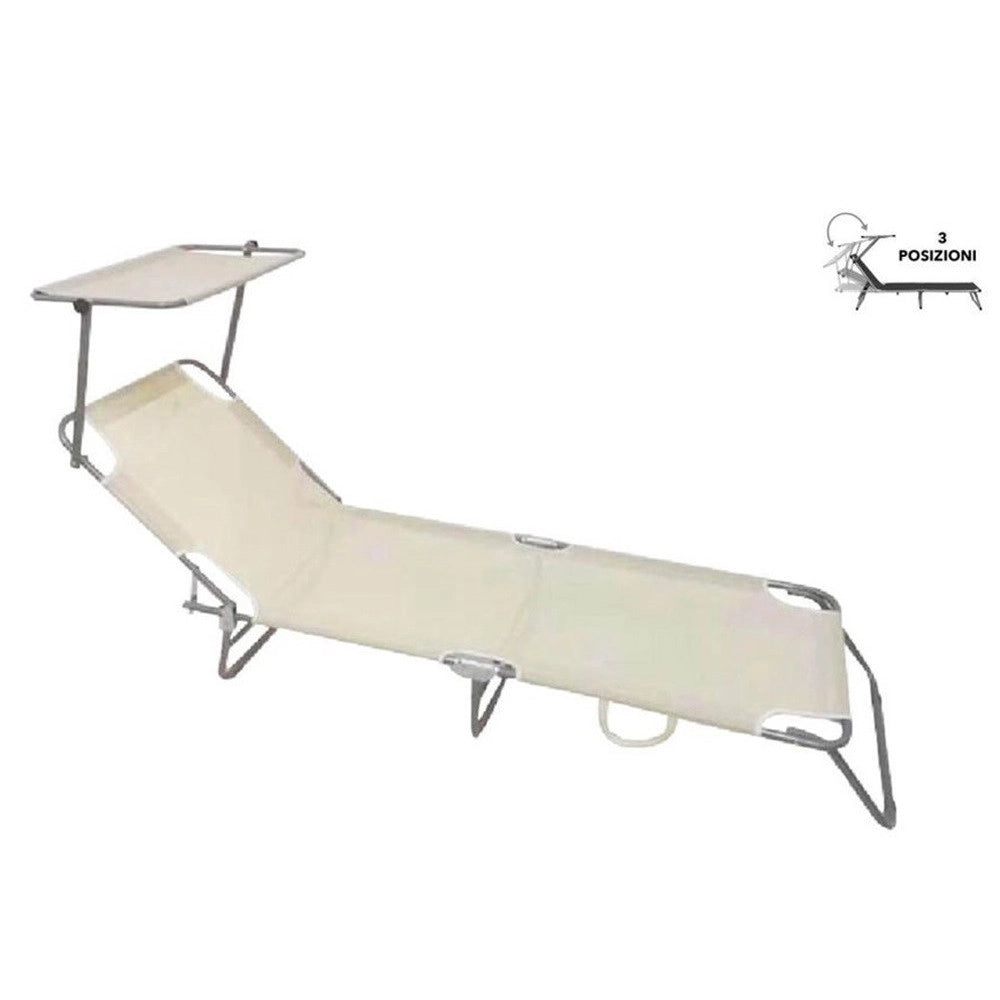 Trade Shop - Lettino In Textilene Con Parasole Crema Mare Giardino Schienale Regolabile 281014 -