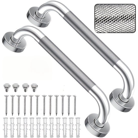 Set di 2, schienale 33 cm, sedile antiscivolo di acciaio inox 304, maniglia antiscivolo priva di barriera, aiuto per scalare in cucina, camera da letto, bagno, doccia, camera da bagno, scala, scalino, maniglia di sicurezza interna/esterna