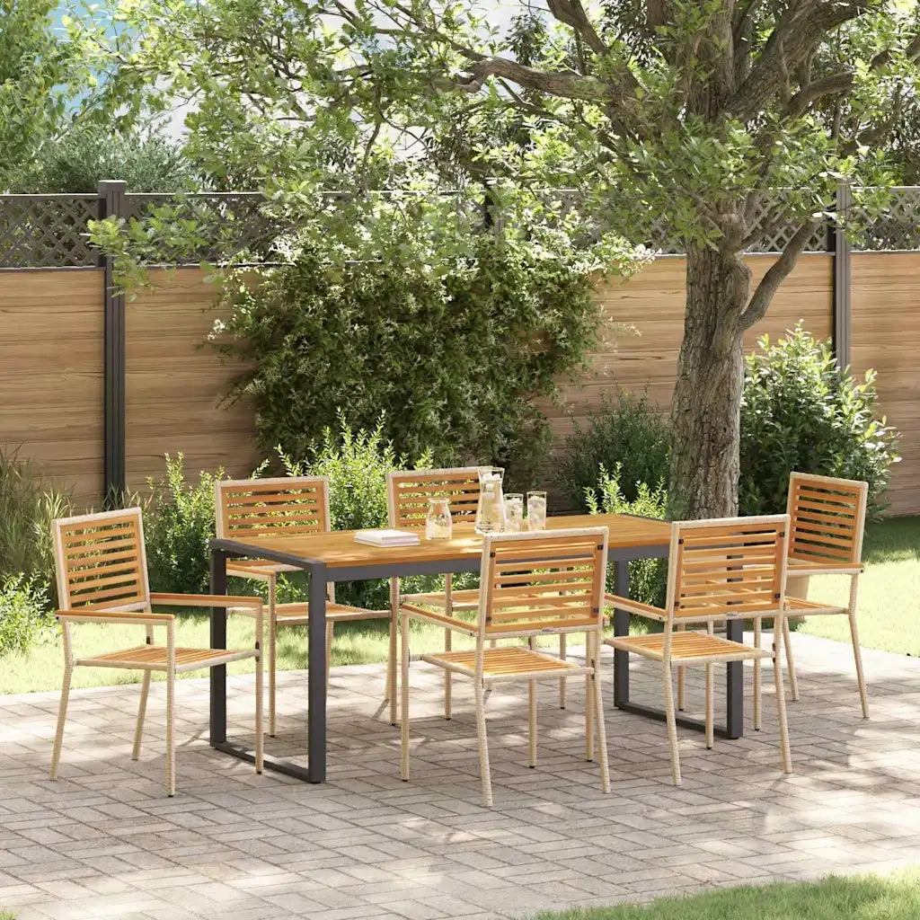 Set da Pranzo per Giardino 7 pcs Beige e Marrone polyrattan