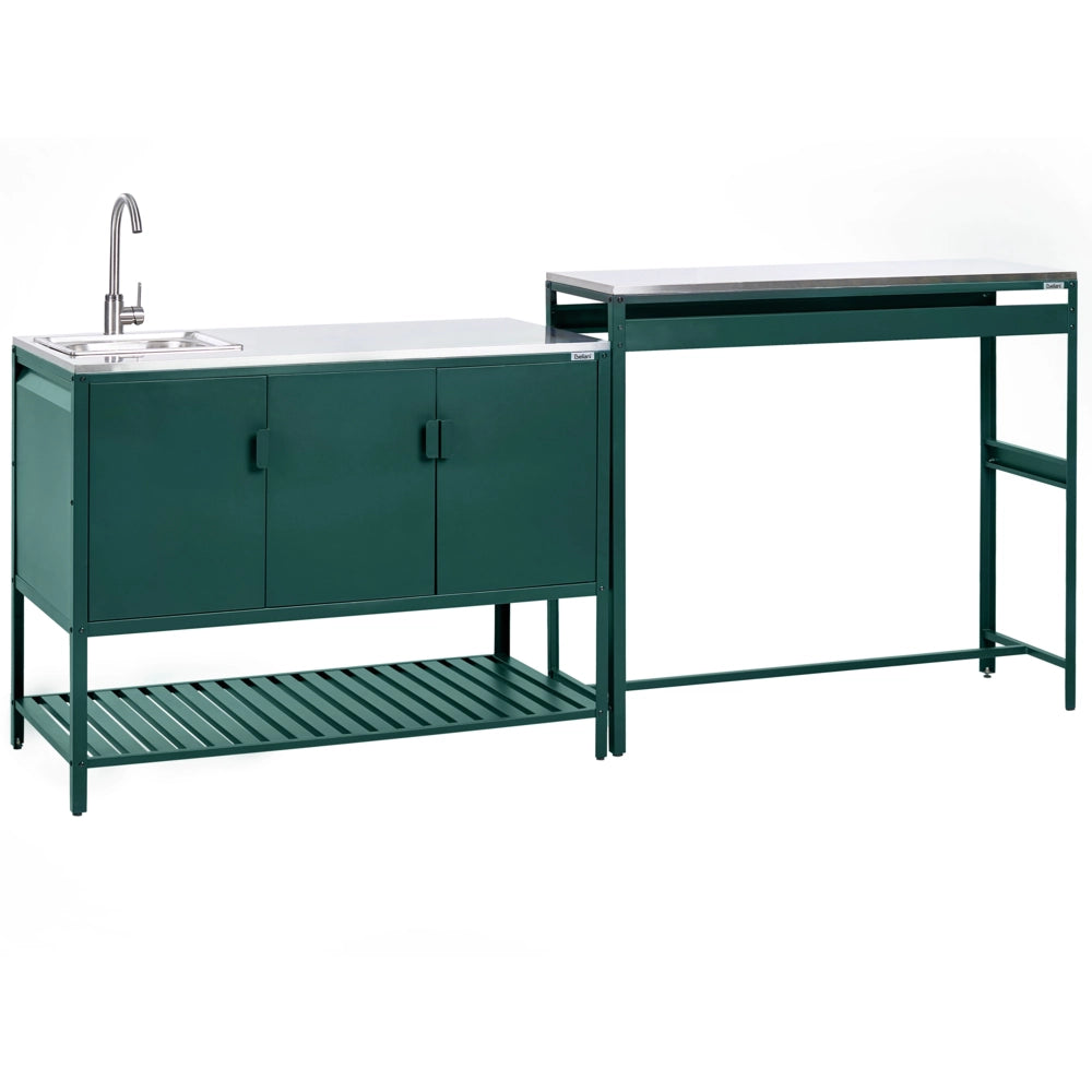 Armadietto da giardino in acciaio a 3 ante con piano in acciaio inox verde giardino cucina esterno