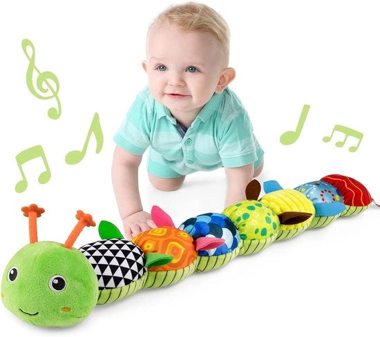 Bambino con rilievi musicali, giocattolo di comfort con pieghe e rassetti, materiale morbido e sensoriale con varie texture, adatto per la pancia per bambini di 0, 3, 6 e 12 mesi (verde).