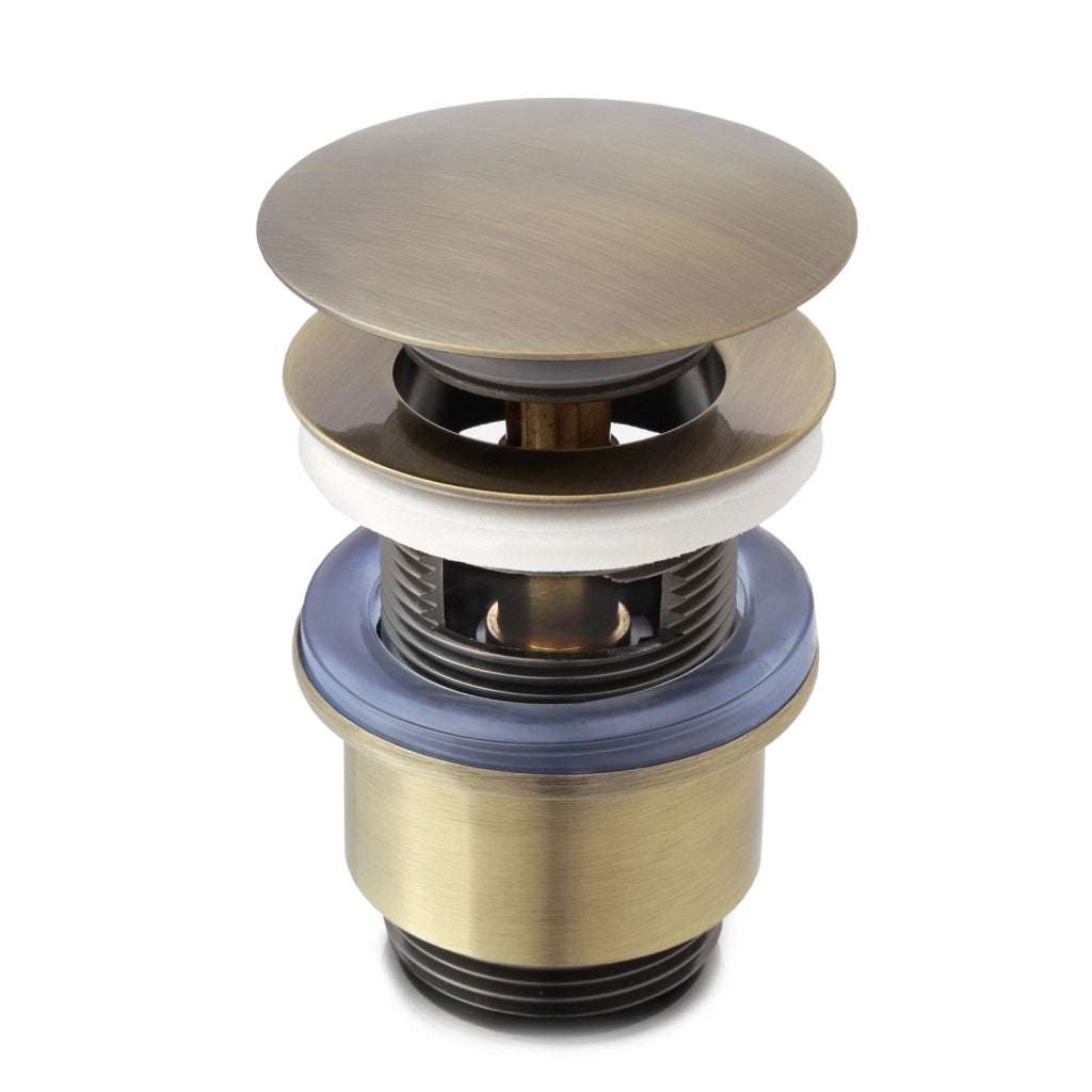 Piletta di scarico click-clack universale per lavabo e bidet con troppo pieno in ottone bronzato | Vajont