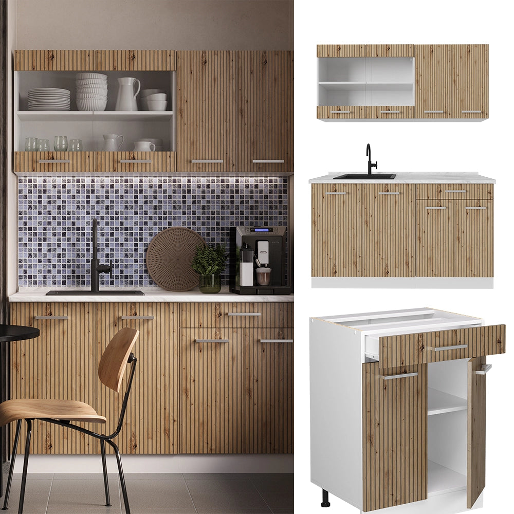 Vicco Cucina monoblocco Rovere artigianale/bianco 140 cm , PL Rovere