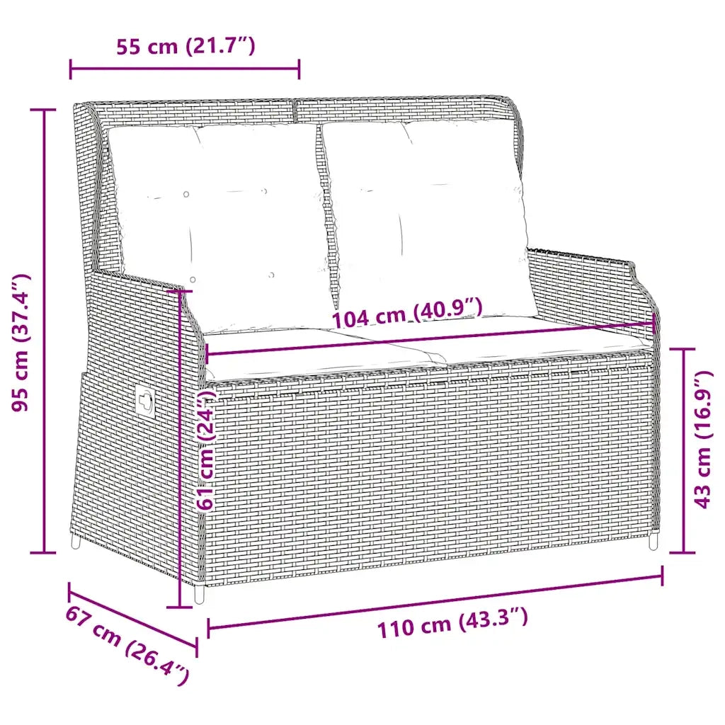 Panchina Reclinabile da Giardino | Panca da Giardino con Cuscini Beige in Polyrattan