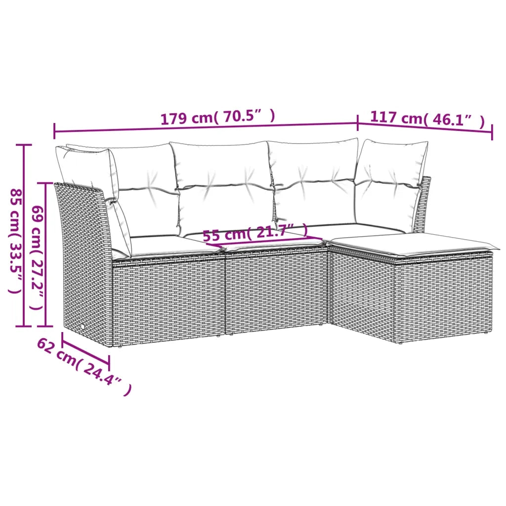 Set Divani da Giardino 4 pz con Cuscini in Polyrattan Grigio 3249379