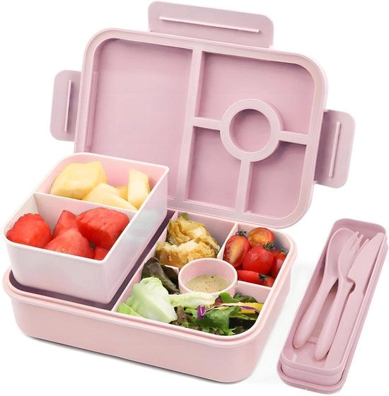 Lunchbox isolata con 5+2 contenitori e utensili - Isolata - Rosa - 1300 ml
