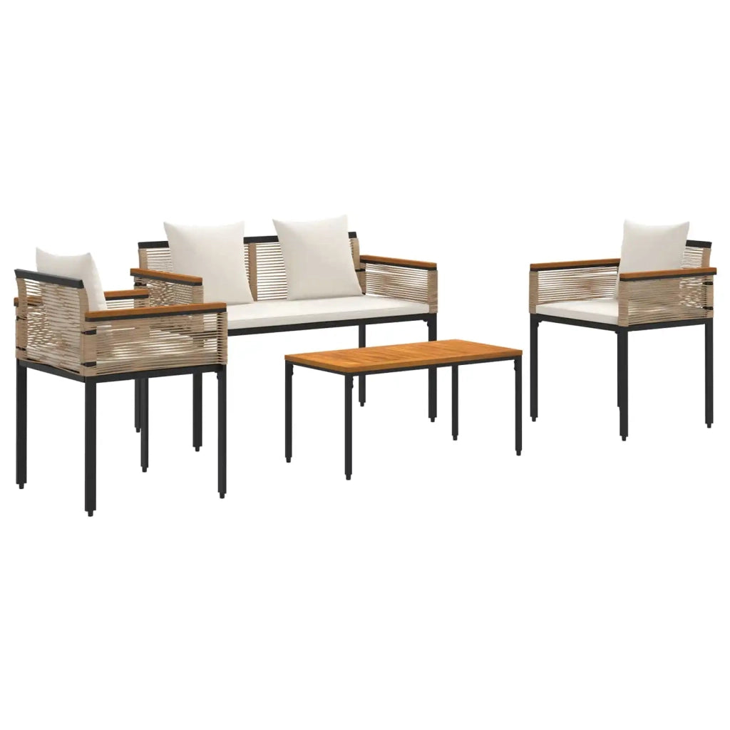 Set di Mobili da Esterno con cuscino 4 pcs Beige e Bianco Crema