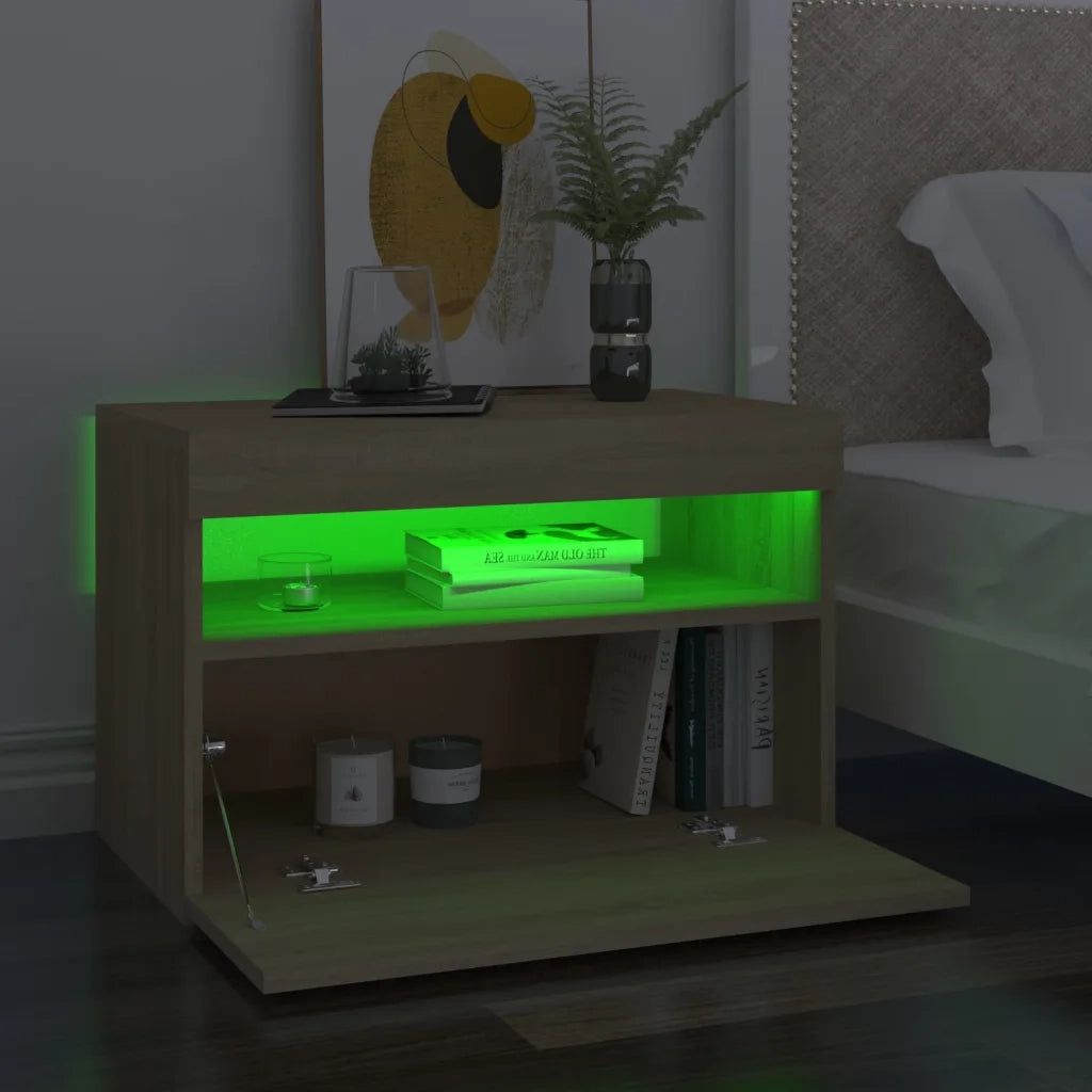 Set di 2 Comodini | Armadio da Notte | Mobiletto da notte con Luci LED Rovere Sonoma 60x35x40 cm