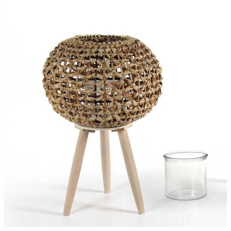 LANTERNA TONDA IN VIMINI CON TREPPIEDI DA 36X60CM COLORE NATURALE