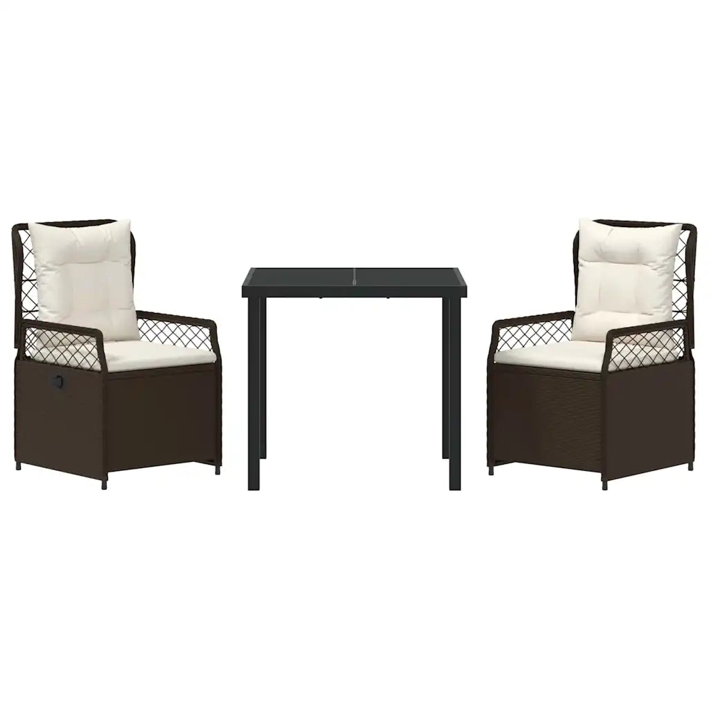 Set da Pranzo per Giardino 3 pcs Marrone polyrattan