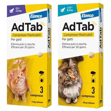 ANTIPARASSITARIO A COMPRESSE MASTICABILI 'ADTAB' Per gatti 0,5-2Kg - 3 Compresse - ADTAB