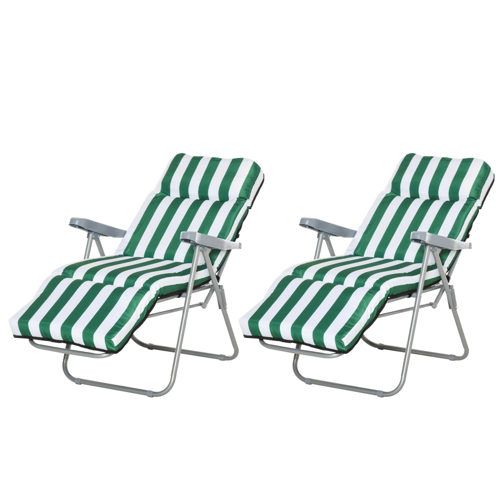 Sdraio da Giardino Pieghevole 2 Pezzi ¨C Minimal ¨C Verde e Bianco con Cuscino