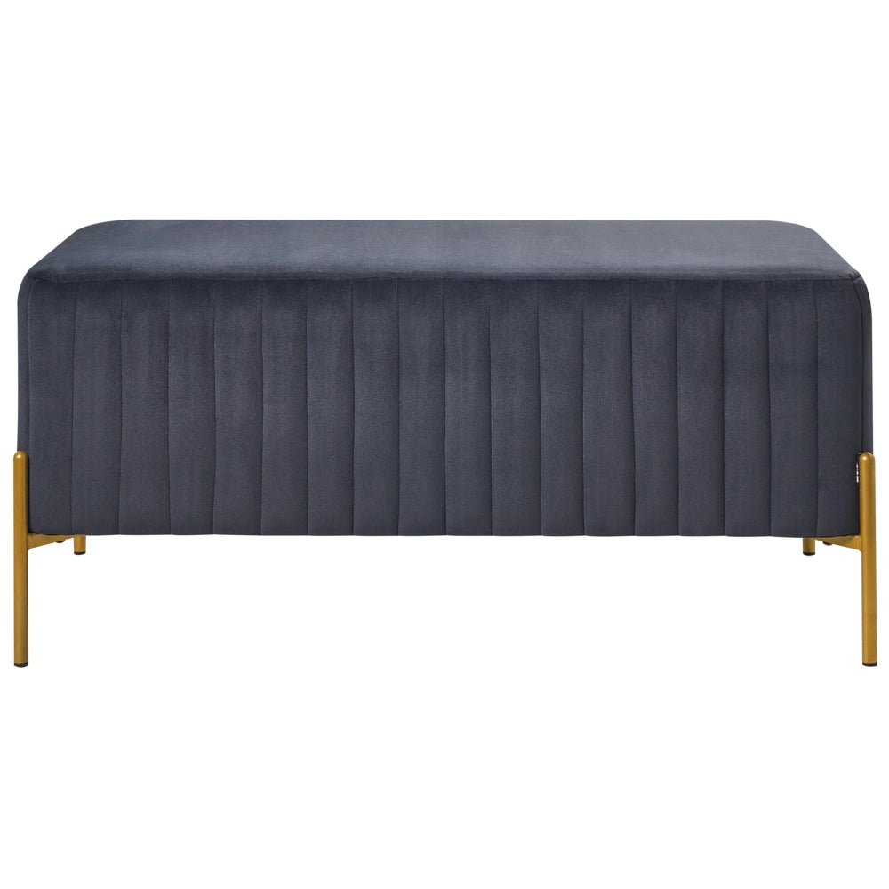 Panca rivestita in velluto nero con gambe in metallo dorato 91 x 47 cm Seduta rettangolare Glamour Soggiorno