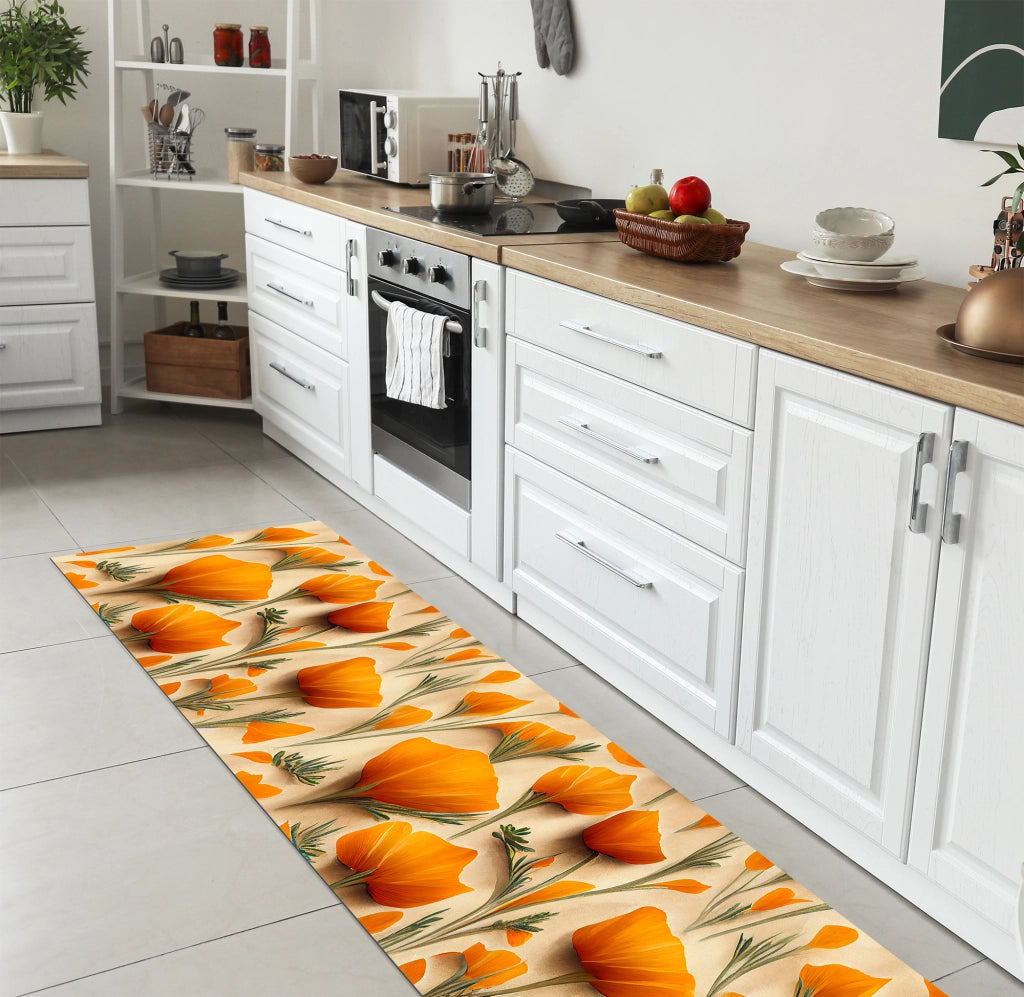 Tappeto passatoia fantasia made in Italy antiscivolo lavabile aderente PapaveroArancio - 50x600 cm