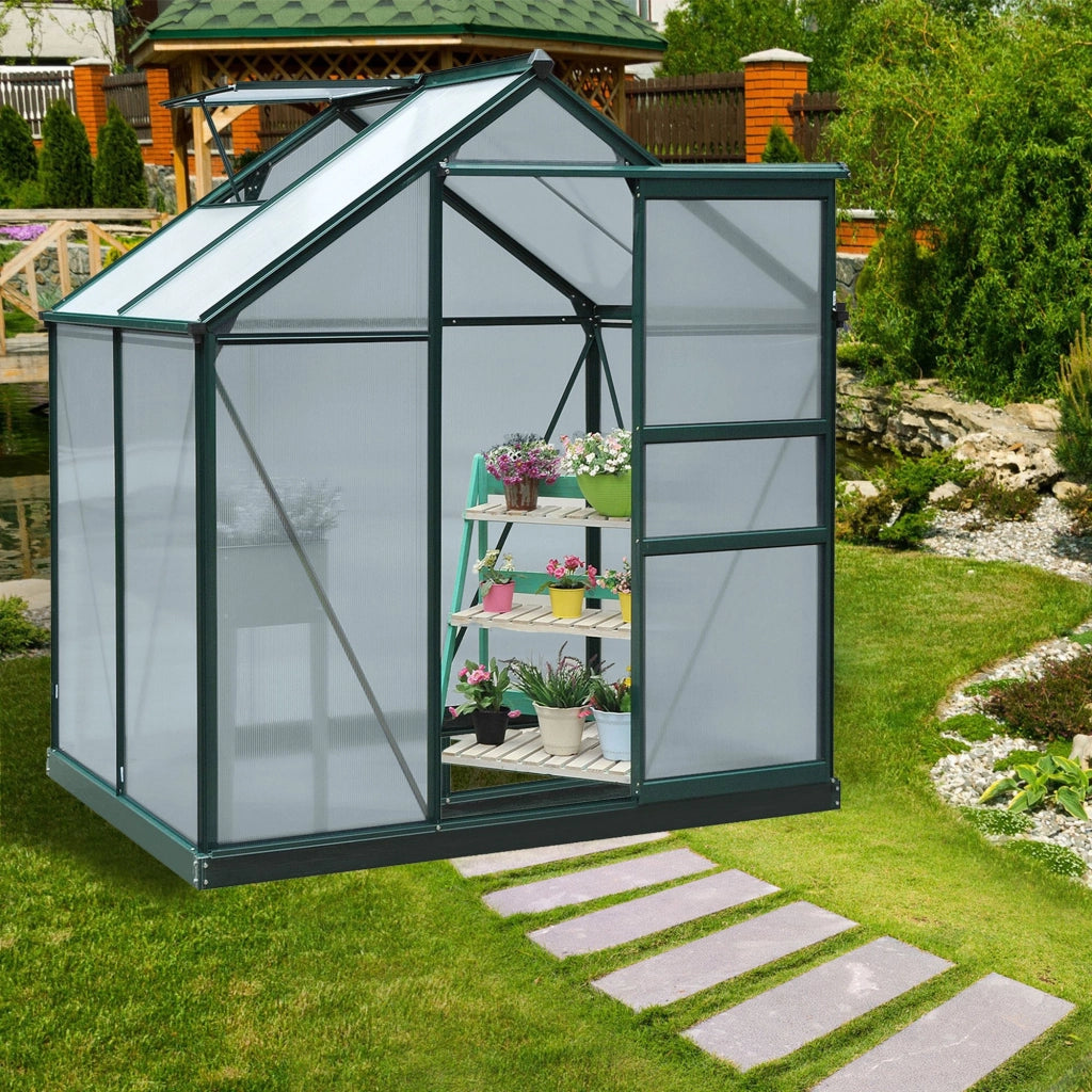 Easycomfort Serra da Giardino in Policarbonato Anti UV con Finestra e Porta Scorrevole, 190x132x201cm