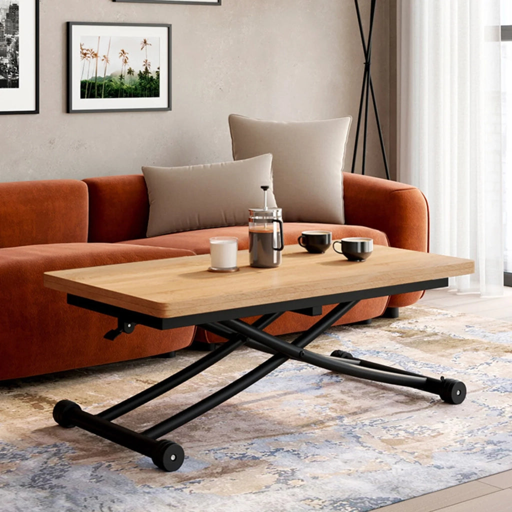 IDMarket - Tavolino 2 in 1 URBANA, trasformabile in tavolo da pranzo rettangolare, 100 cm, legno e nero, design industriale
