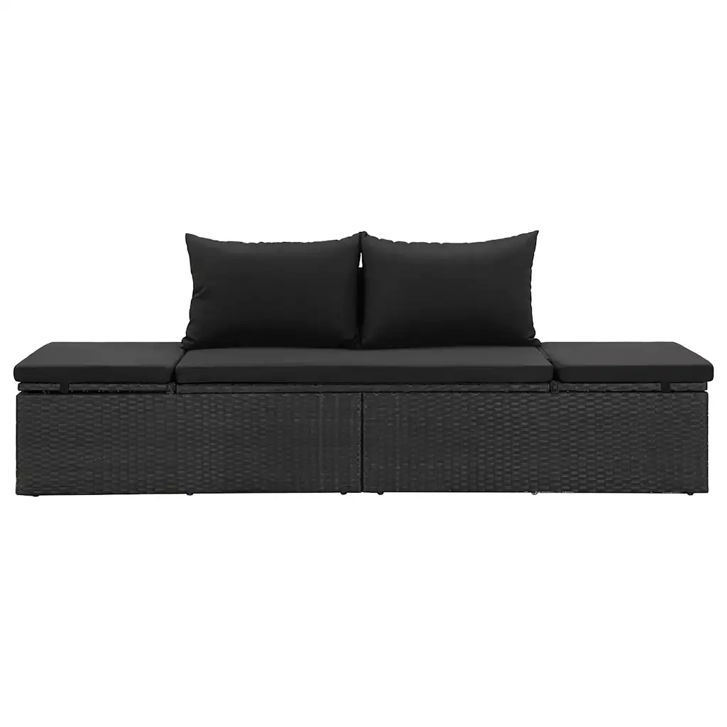 Lettino Prendisole con Cuscini in Polyrattan Nero 46224