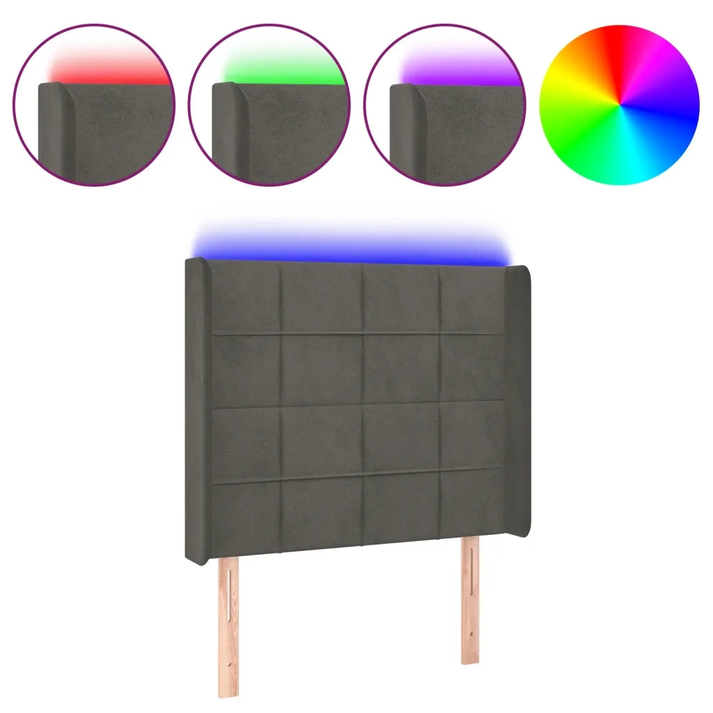 Testiera a LED Grigio Scuro 93x16x118/128 cm in Velluto 3124085