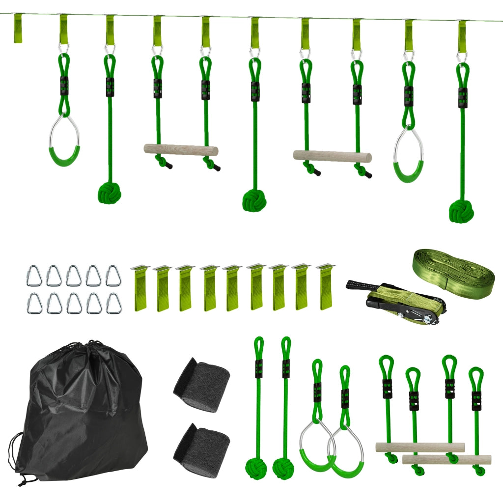 Percorso ostacoli Ninja bambini 10m ¨C Xylo ¨C set 7 pezzi carrucola tirolese verde 50kg