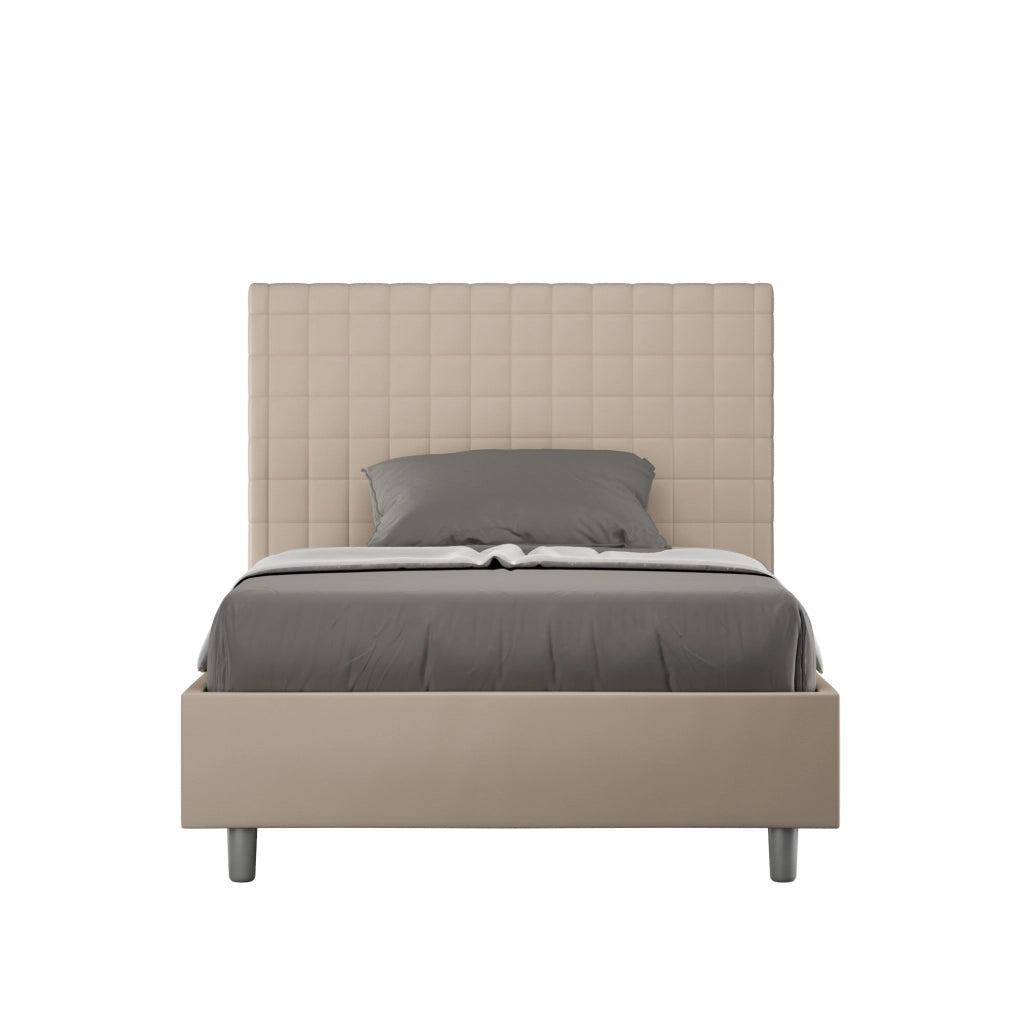 BS COM Letto una piazza e mezza senza rete imbottito 120x210 similpelle tortora