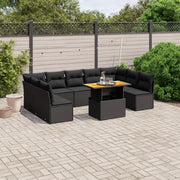 Set Divani da Giardino 10pz con Cuscini in Polyrattan Nero 3271454