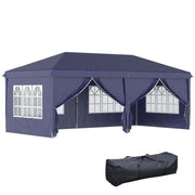 GAZEBO PIEGHEVOLE DA GIARDINO ESTERNO CON 6 PANNELLI LATERALI, 585X295 CM, BLU