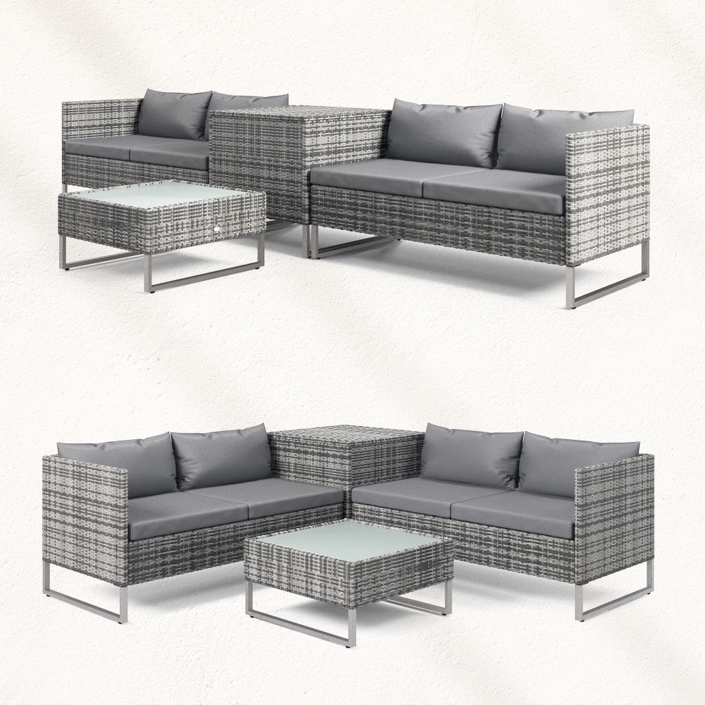 Set da Giardino 4 Pezzi con Divani e Tavolini ¨C zephmum ¨C Grigio, Acciaio, Polyrattan