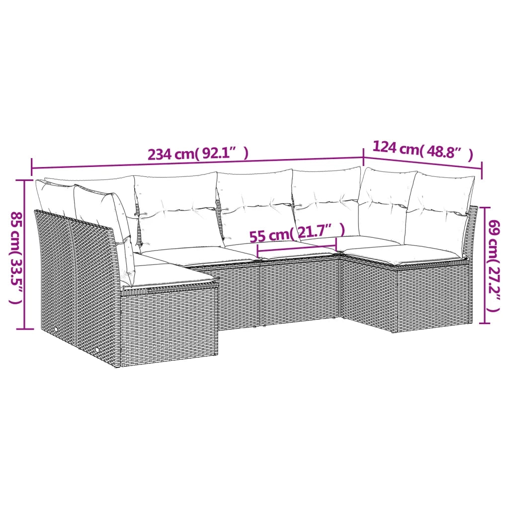 Set Divano da Giardino 6 pz con Cuscini Grigio in Polyrattan 3249229