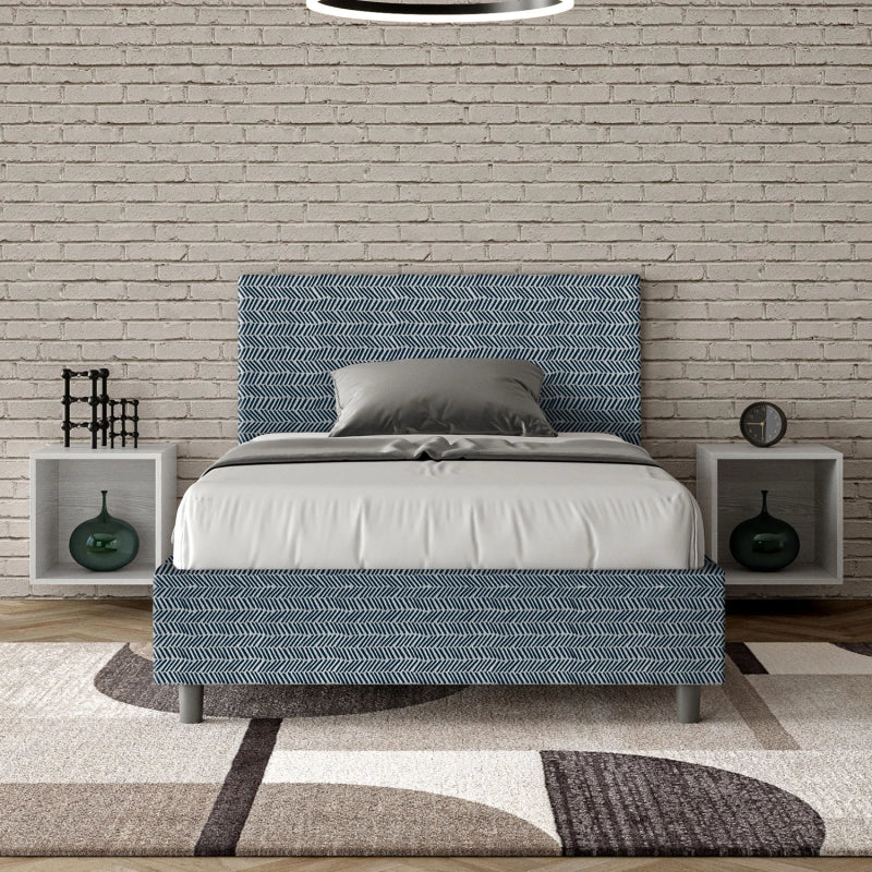 Letto imbottito 1 piazza e mezza 120x210 cm tessuto Aragona Adele - Senza rete,Blu