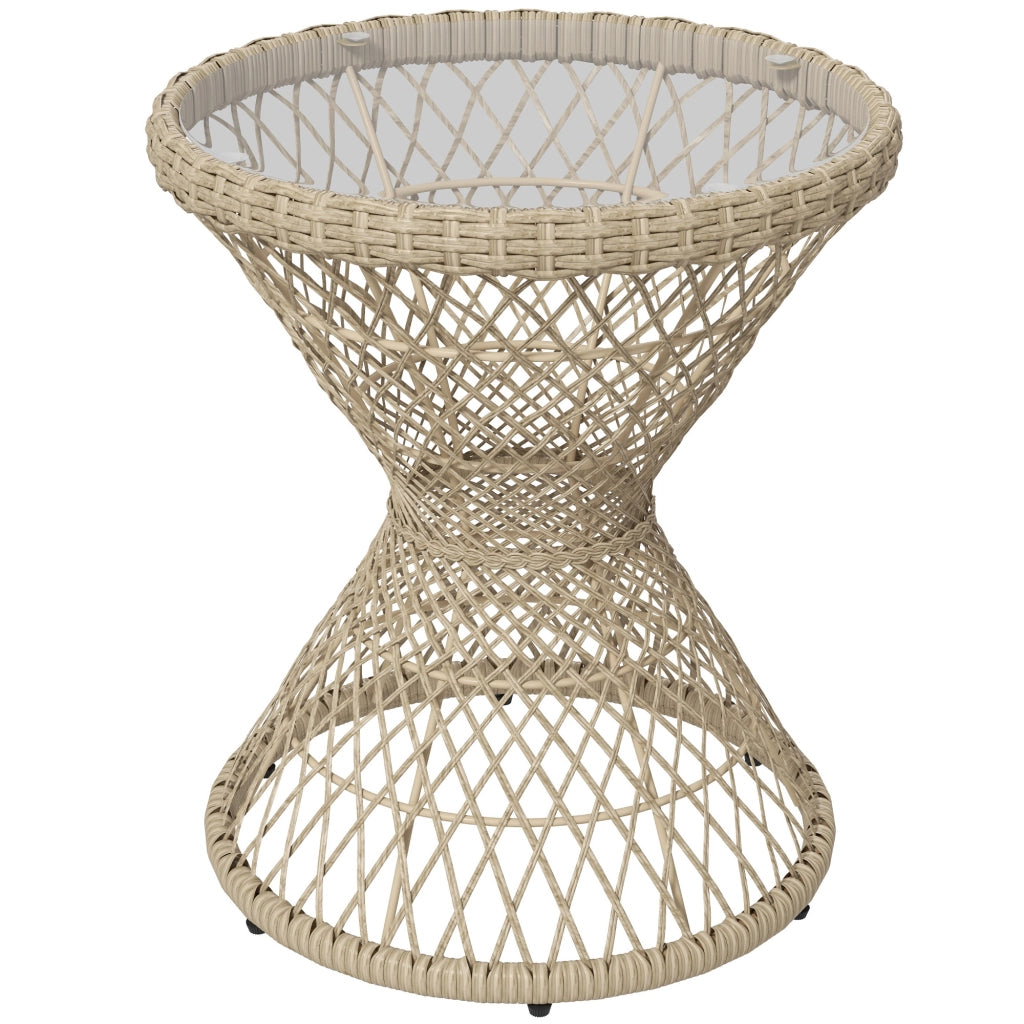 Tavolino da caffè Design Boho; piano in vetro; rattan PE; 45 cm x 45 cm x 52 cm; naturale