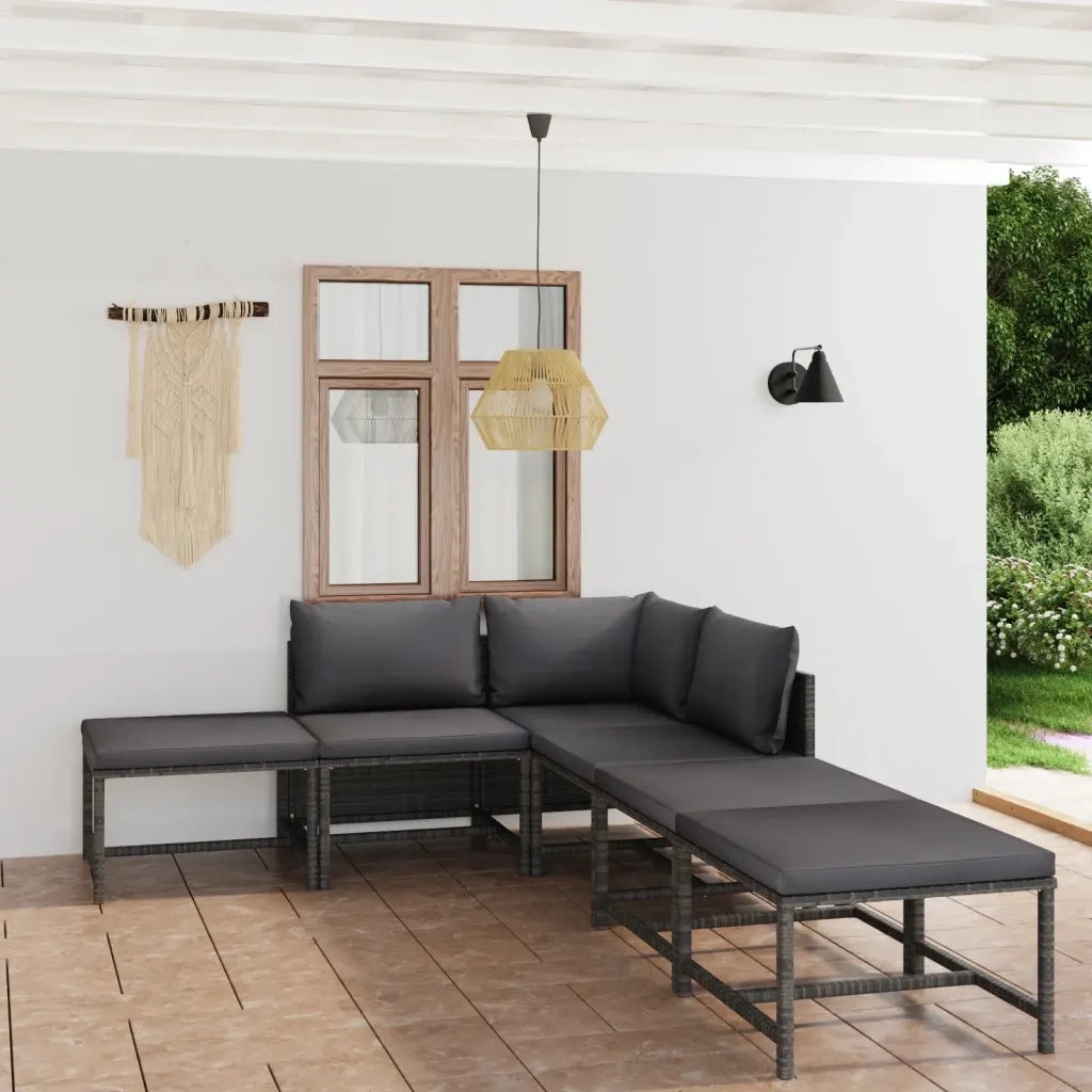 Set Divani da Giardino 6 pz | Set Salotto da Giardino con Cuscini in Polyrattan Grigio