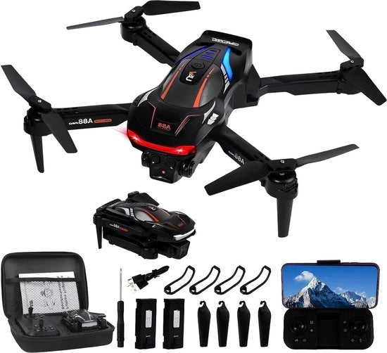 Drone opvolbare per WiFi FPV per bambini e principianti con camera 1080p HD a 120° angolo di campo, pulsante di avvio e atterraggio un-tasto, rotazione a 360°, sensore di gravità, Follow Me, fotocamera gestuale - inclusa batteria 2 pezzi