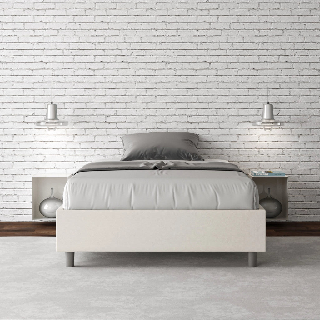 BS COM Letto una piazza e mezza contenitore imbottito 120x190 similpelle bianco