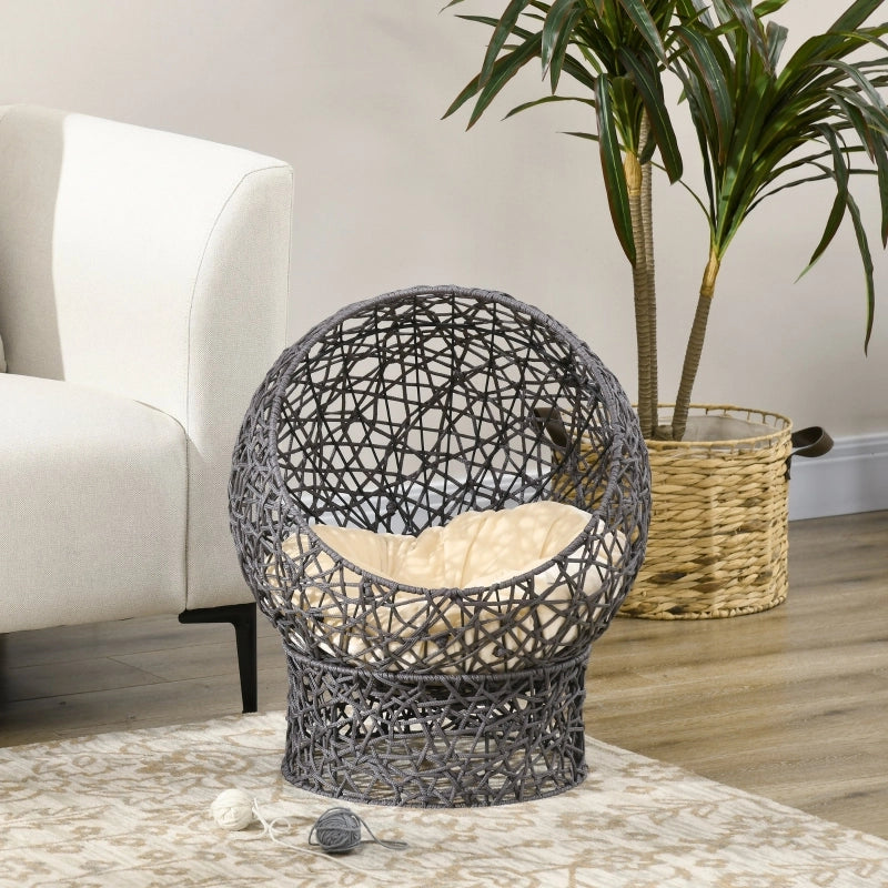 Cesta per gatti rialzata con supporto e cuscino in cotone struttura chiusa grigia 50 × 50 × 60 cm fino a 5 kg